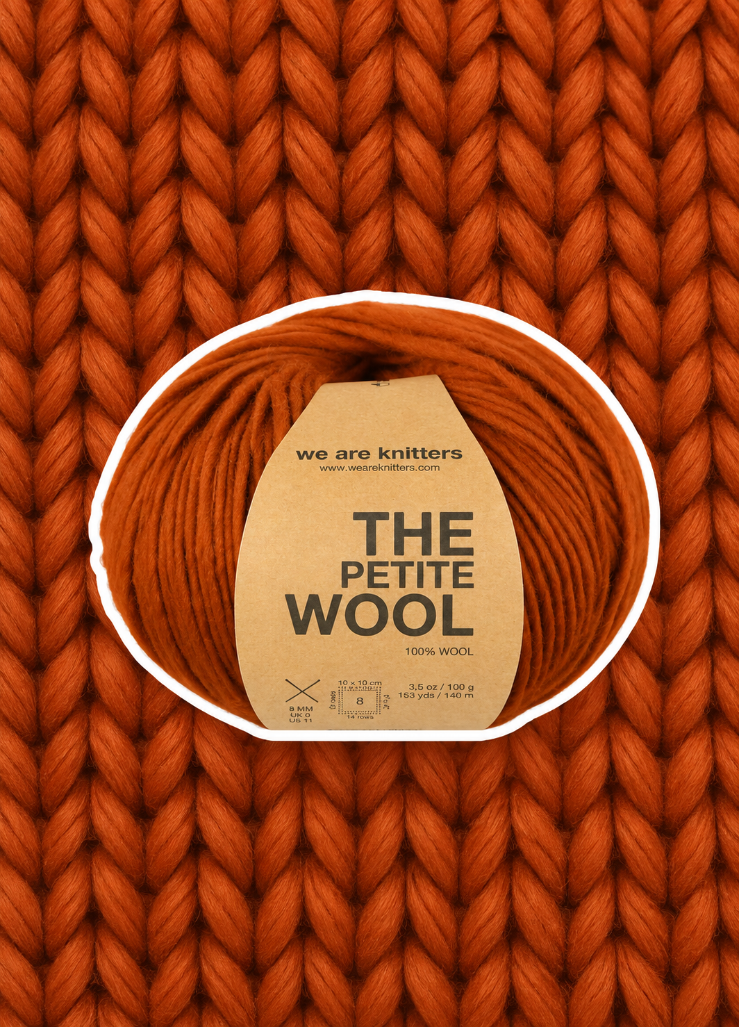 Petite Wool Cinnamon skein on matching knit background